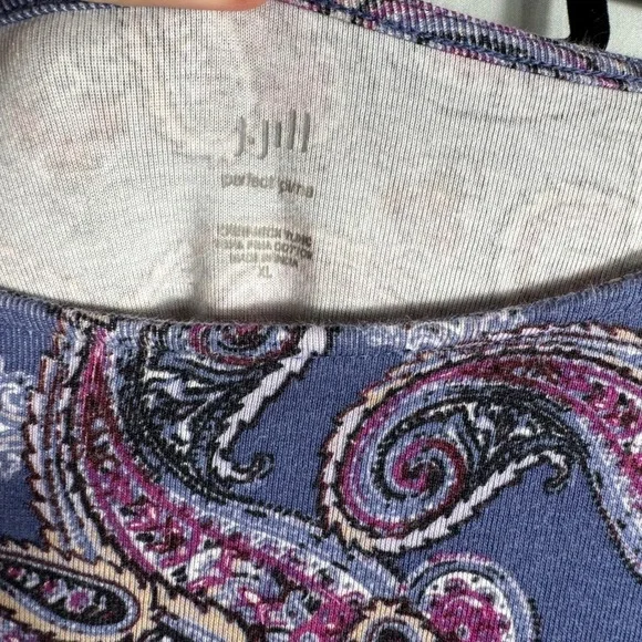 J Jill Perfect Pima Tunic Top Paisley Long Sleeve Sz XL - Picture 2 of 3